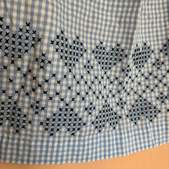 Vintage Handmade Apron Cross Stitch Embroidery Blue Gingham Hearts - Picture 8 of 13